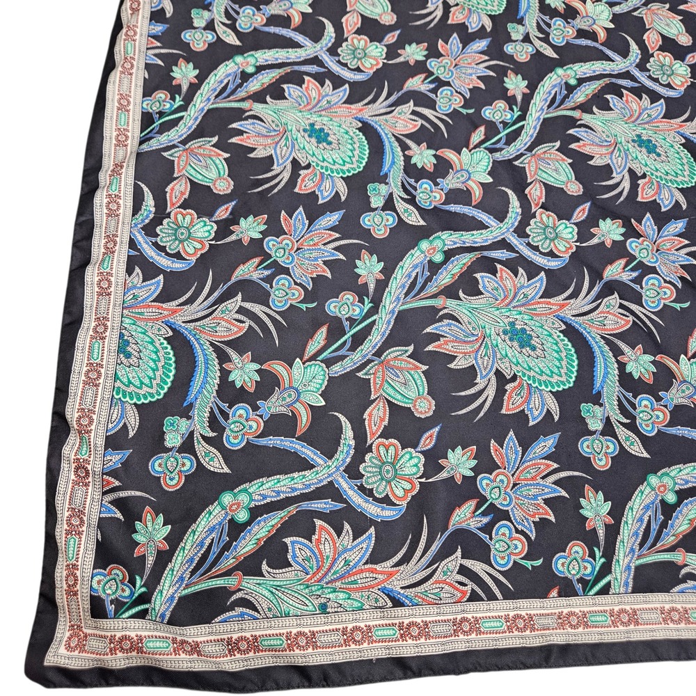 Vintage Style Black Floral Paisley Square Scarf 30x30 Boho Twill Neck Head Wrap - Picture 1 of 6